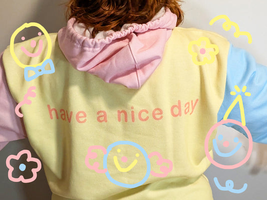 Pastel Colorblock Clown Hoodie - Have a Nice Day Clowncore Unisex Hoodie 2XS-6XL