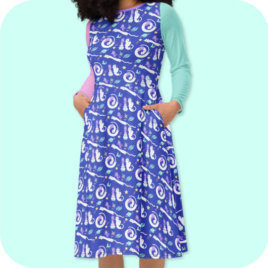 Friends in Space Frillability Collection Long Sleeve Midi Dress 2XS-6XL