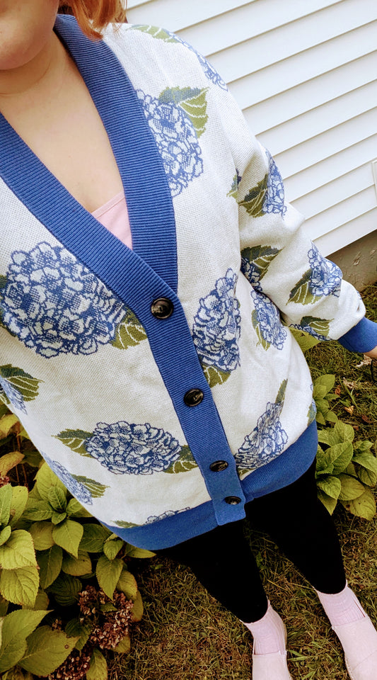 Blue Hydrangea Knit Cardigan 2XS - 3XL