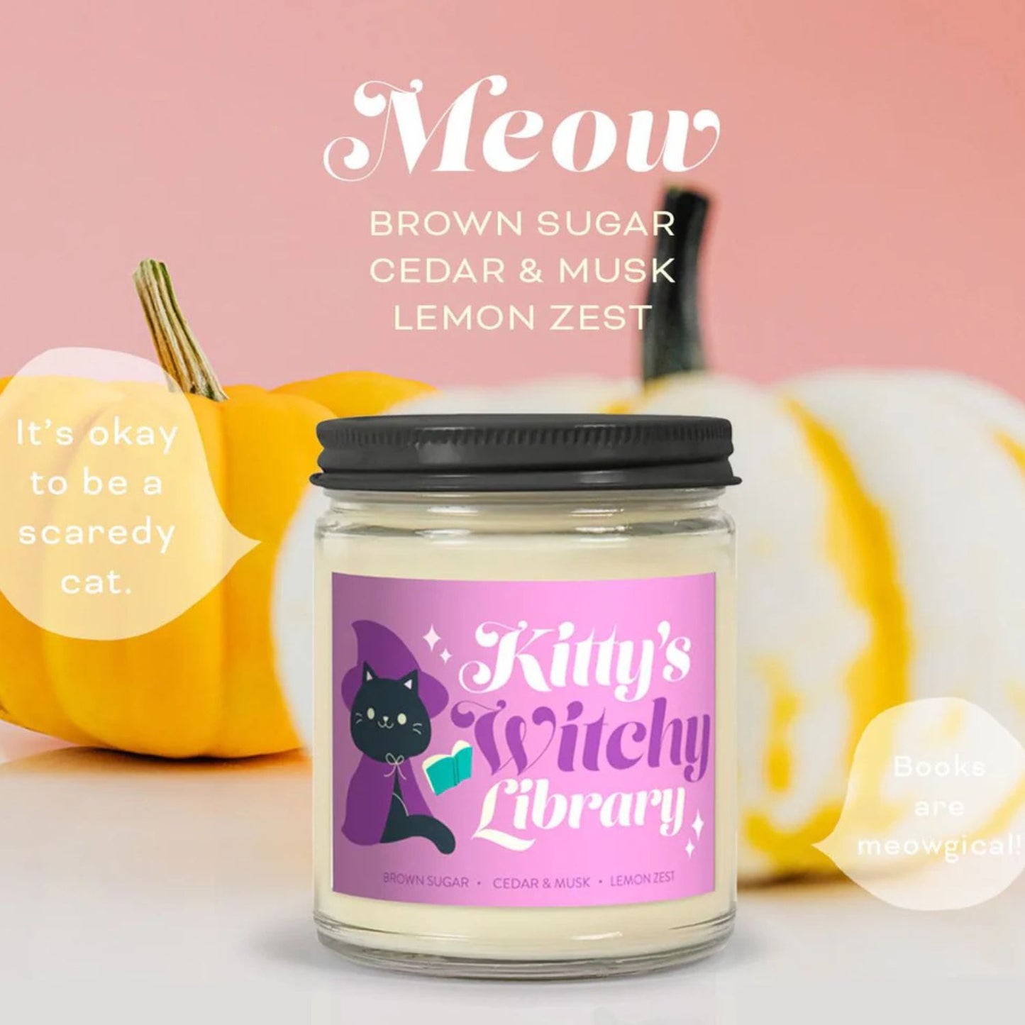 Kitty’s Witchy Library Brown Sugar Spice Cute Halloween Candle