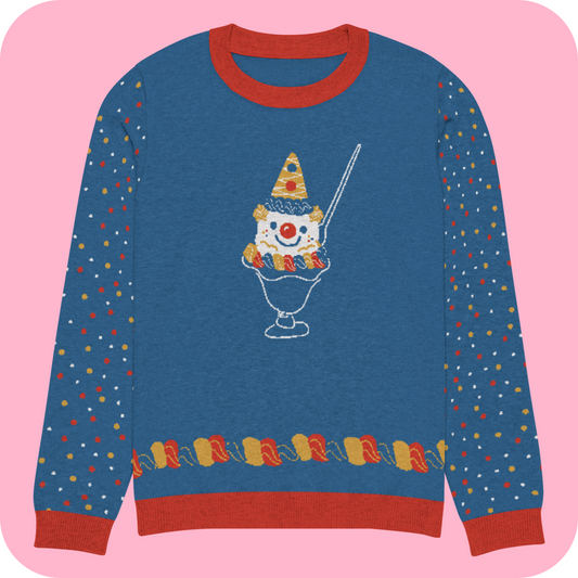 Ice Cream Clown (with sprinkle sleeves) Knitted crew neck sweater 3XS - 3XL