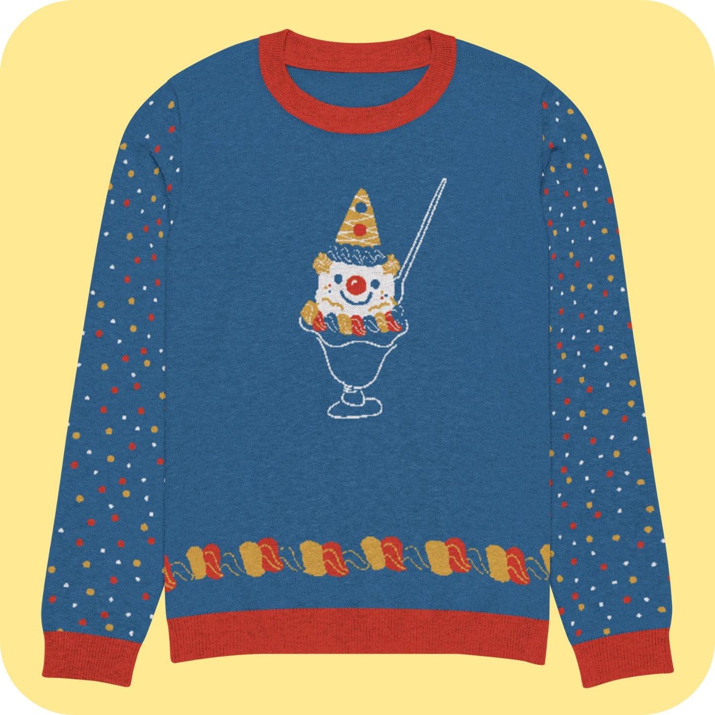 Ice Cream Clown (with sprinkle sleeves) Knitted crew neck sweater 3XS - 3XL