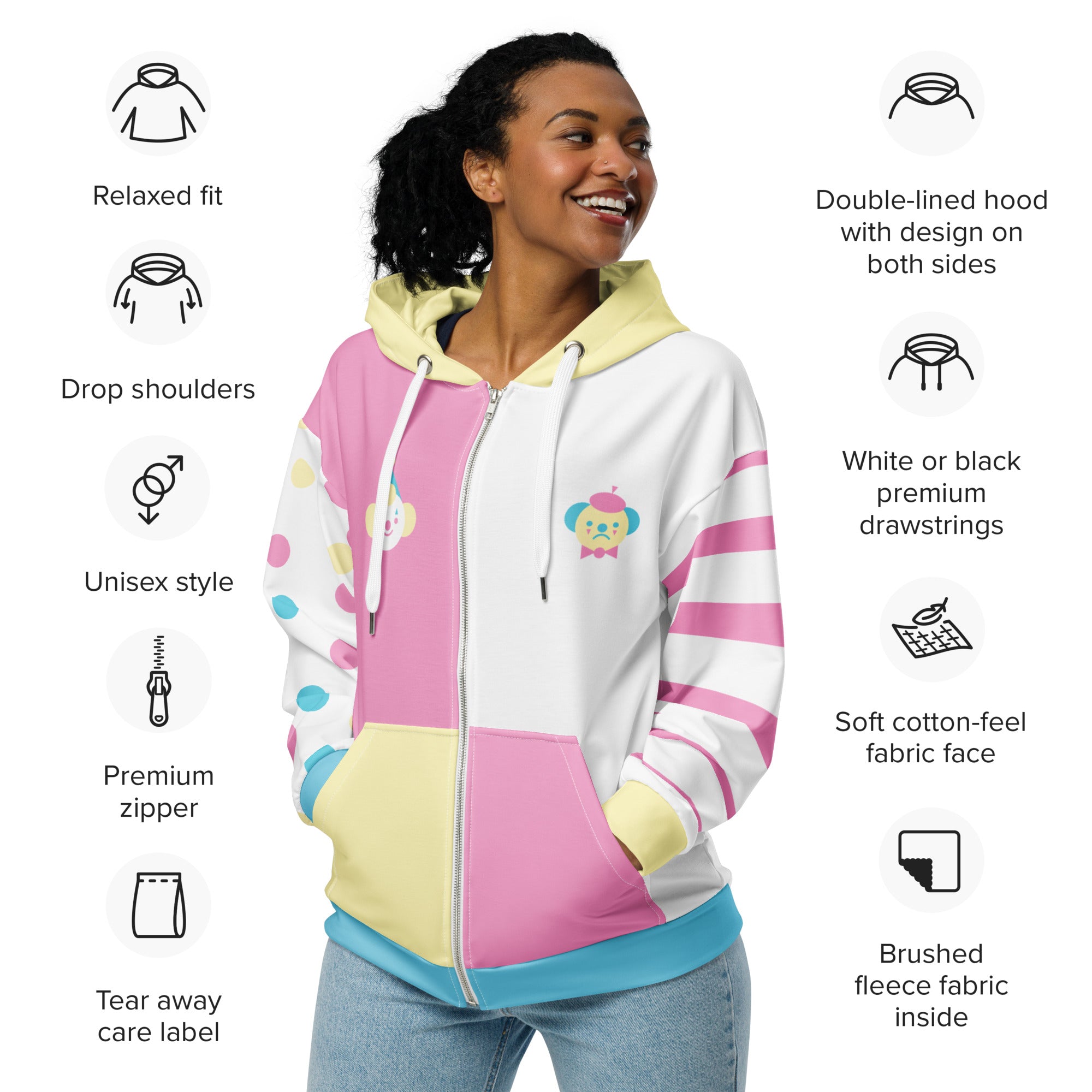 Pastel Clown vs Mime Candy Colors Unisex zip hoodie Noodlecat Studio