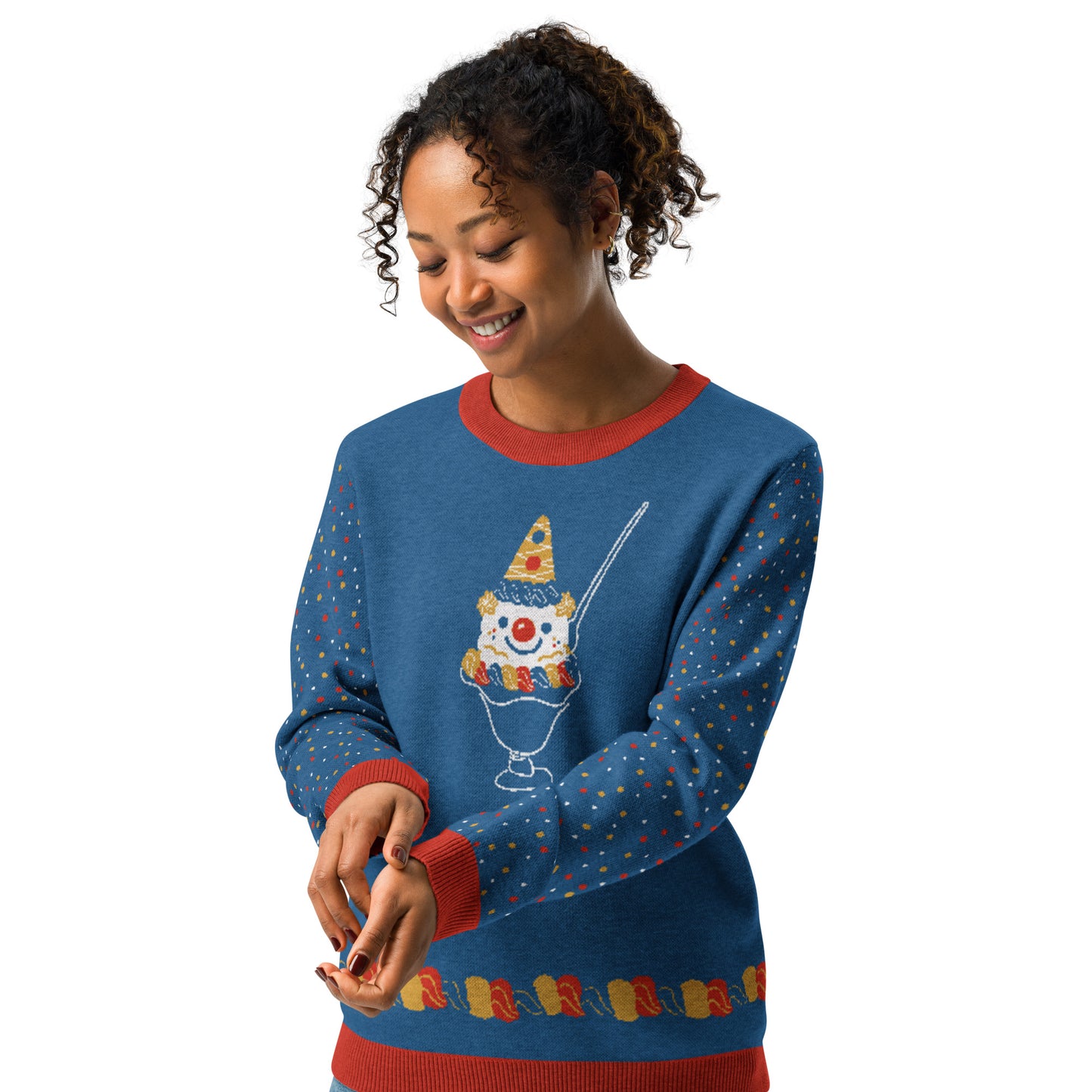 Ice Cream Clown (with sprinkle sleeves) Knitted crew neck sweater 3XS - 3XL