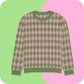 Pink and Green Diamond Knitted crew neck sweater 3XS - 3XL