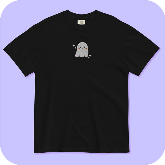 Cute Little Ghost Embroidered Men’s sized garment-dyed Comfort Colors heavyweight t-shirt S - 3XL