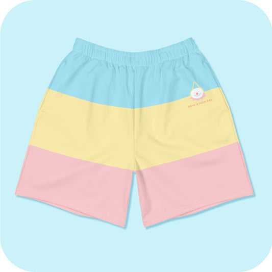 Pastel Stripe Clowncore Tenha um Bom Dia Shorts Atlético Masculino Reciclado Tamanho 2XS - 6XL