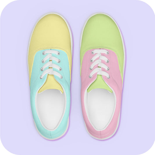 Sapatos femininos de lona com cadarços Pastel Rainbow incompatíveis (tamanhos de calçado 5 a 12)