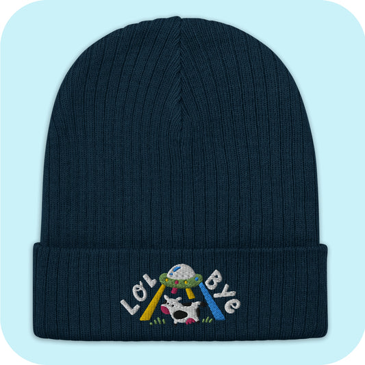 Lol Bye UFO Cow Gorro de malha com nervuras