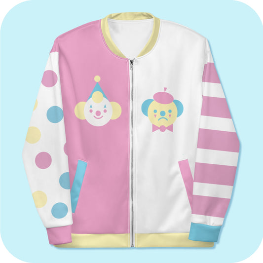 Palhaço vs Mime Clowncore Pastel Colorblock Candy Colorway Jaqueta bomber unissex XS - 3XL