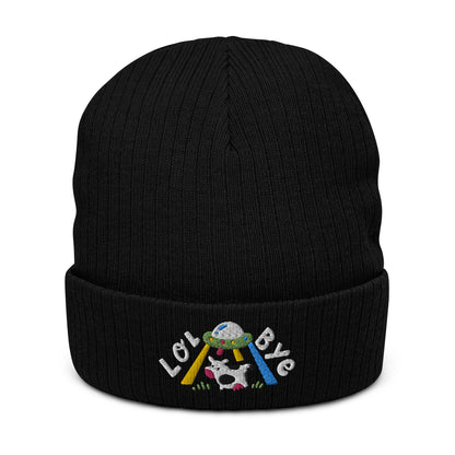 Lol Bye UFO Cow Ribbed knit beanie