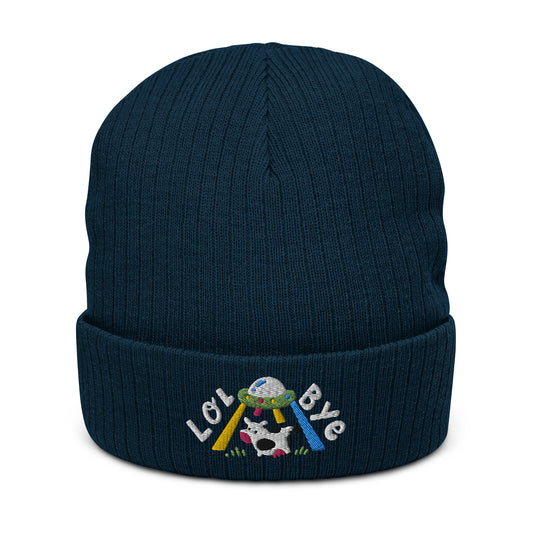 Lol Bye UFO Cow Gorro de malha com nervuras