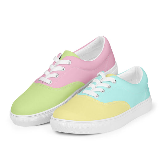 Sapatos femininos de lona com cadarços Pastel Rainbow incompatíveis (tamanhos de calçado 5 a 12)