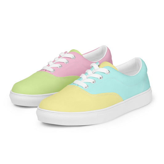 Sapatos femininos de lona com cadarços Pastel Rainbow incompatíveis (tamanhos de calçado 5 a 12)